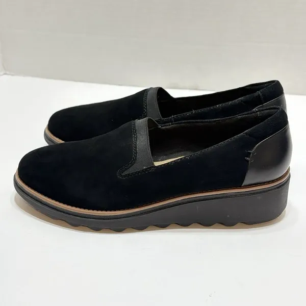 Clarks Sharon Dolly Wedge Loafer Shoes Casual Slip On Black Women's 7M Casual - Image 4