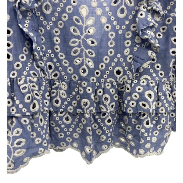 Olivaceous eyelet embroidered ruffle top cropped flirty romantic blue white S - Image 6