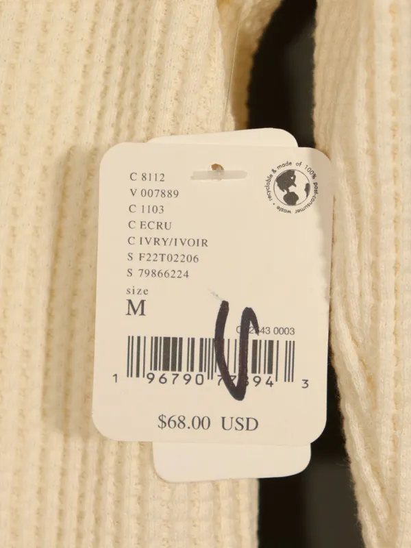 NWT Free People Long Sleeve V Neck Henley in Ivory Size Medium - Image 8