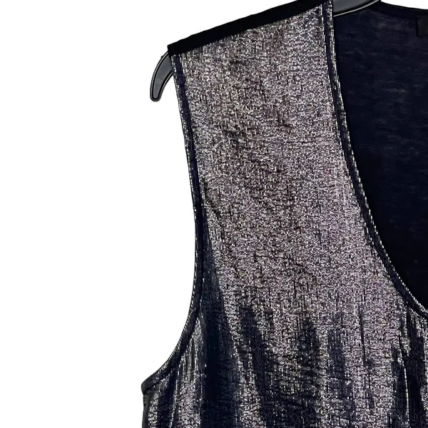 J. Crew Tank Top Size Medium Navy & Shiny Lined‎ 100% Polyester Womens - Image 3