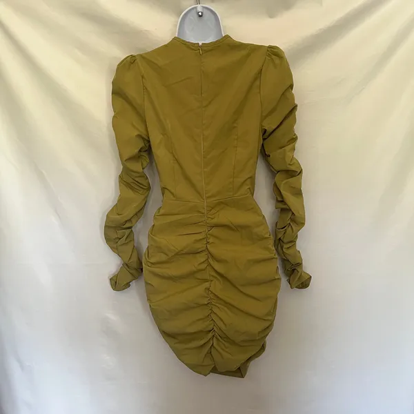 PrettyLittleThing Y2K CutOut Bodycon Dress Sz 4 Club Ruched Party Olive Indie - Image 8