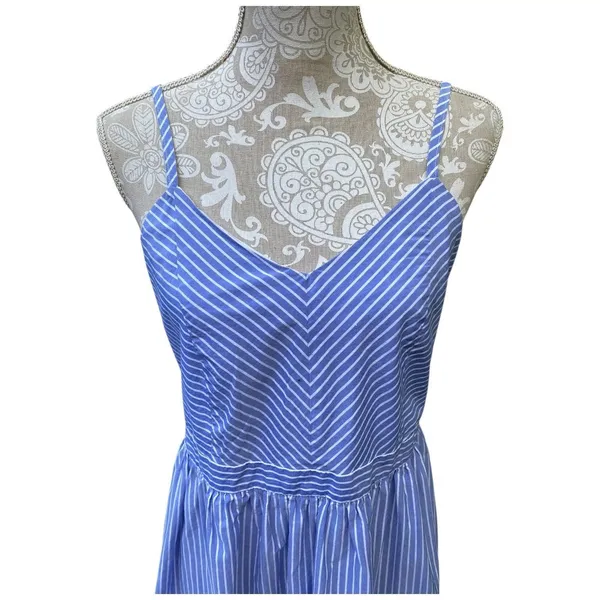 Loft Nautical Coastal Euro Summer Blue White Striped Sleeveless Maxi Dress Size M - Image 5