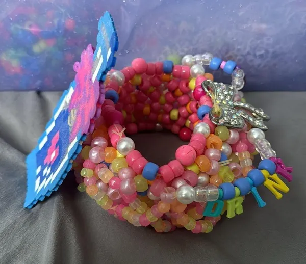 “Drink Me” Bow Pink Alice n Wonderland 3D Kandi Cuff for Music Festivals EDC - Image 2