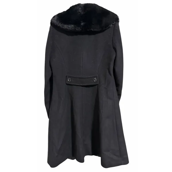 Lauren Ralph Lauren‎ Faux-Fur-Collar Wool Blend Coat Black Women's Size 4 - Image 2