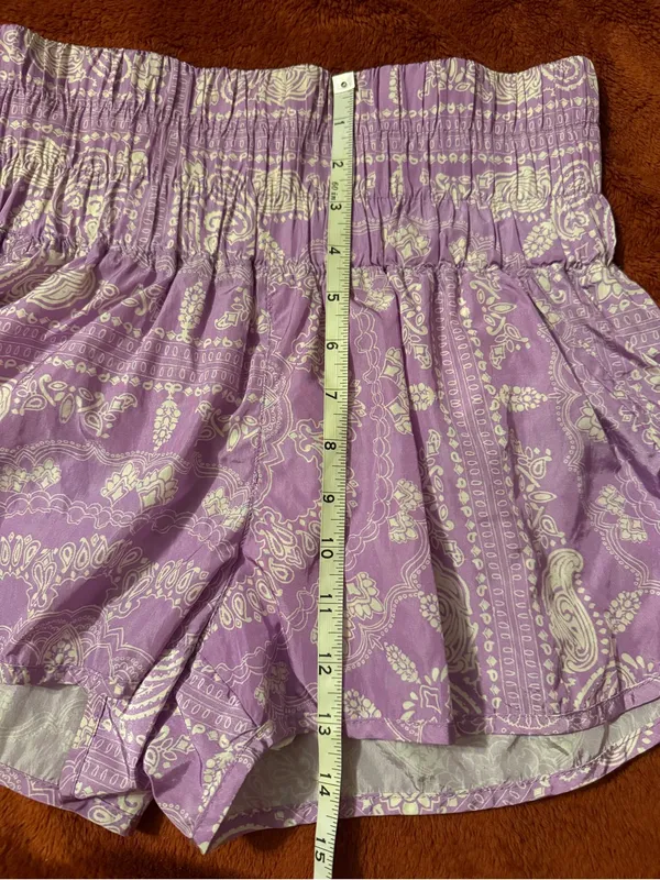 Free People Lavender Paisley High-Waist Smocked Shorts - Image 6