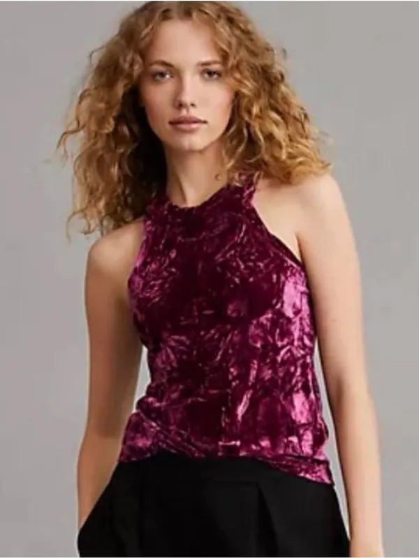 Anthropologie Pilcro Raspberry Red Velveteen Racerback Sleeveless Top - Image 2