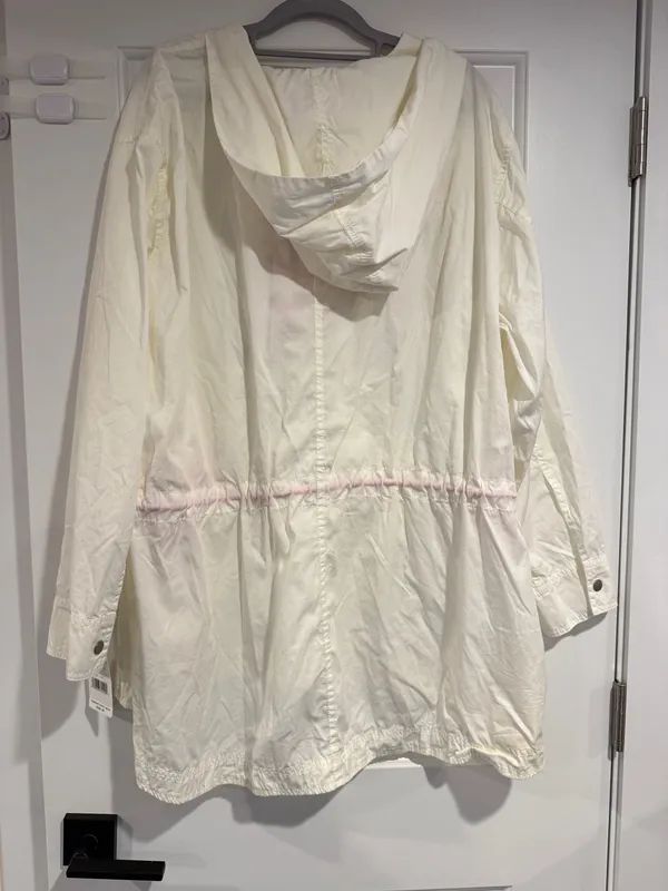 Free People Poplin Pullover Jacket Raincoat M/L White & Pink Hooded Lace Up NWT - Image 6