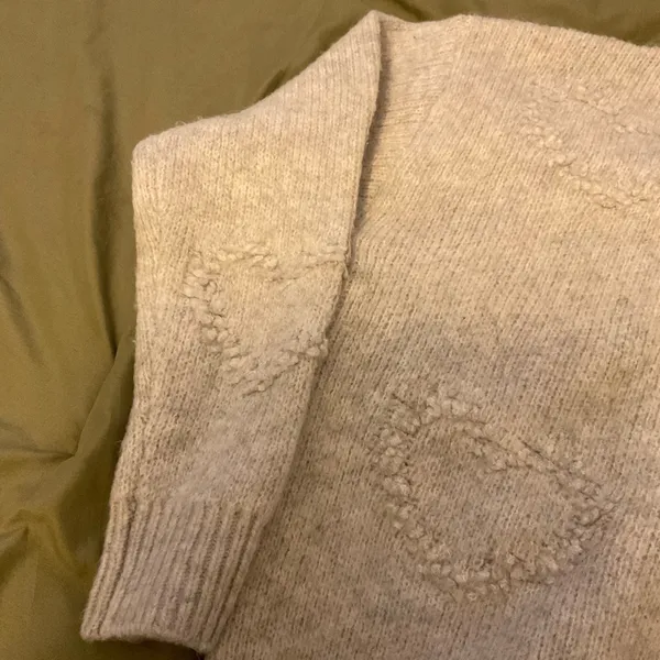 FRNCH Paris Cream Textured Heart Knit Crewneck Sweater Medium - Image 8