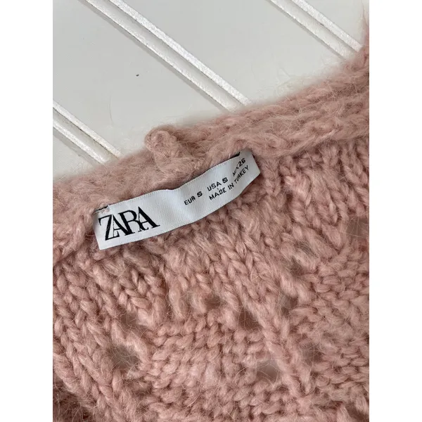 ZARA Pink Wool Blend Cable Knit Tunic Long Oversized Sweater Vest Top Size S - Image 5