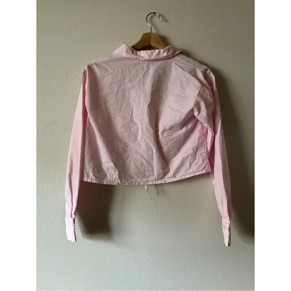 Edikted Melrose Cotton Tie Front Long Sleeve Shirt Baby Pink Size XS - Image 8