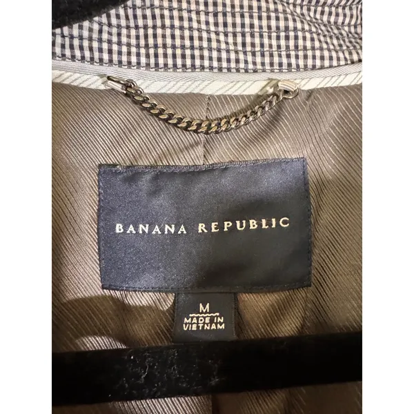 Banana Republic Gingham‎ Trench Raincoat Medium Belted Double Breasted Coat - Image 9