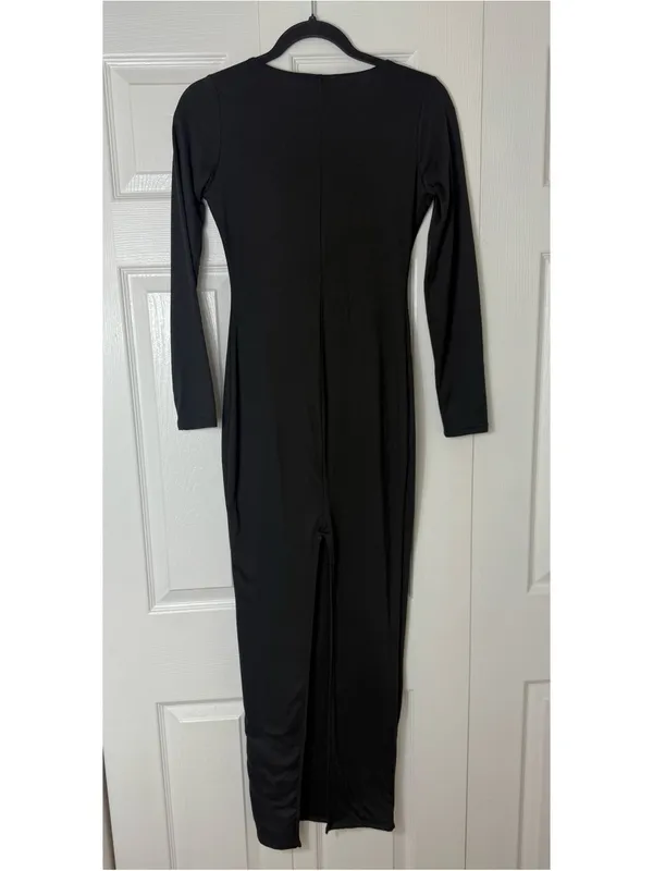 Akira Black Bodycon Maxi Dress Scoop Neck Long Sleeve Stretch Size Medium - Image 5