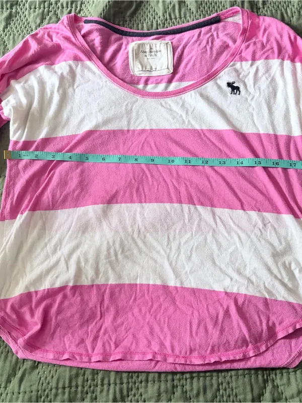 Abercrombie & Fitch Pink White Striped Scoop Neck Shirt Small Y2K Vintage - Image 5