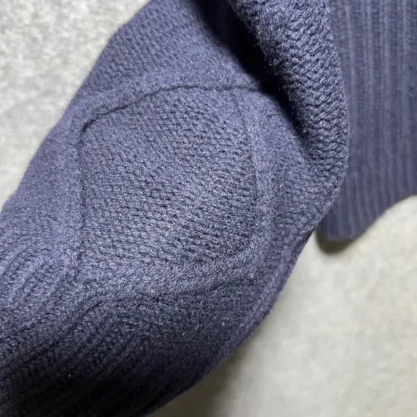 J.Crew Navy Blue‎ 100% Wool Sweater Bobble Diamond Cable Knit Crewneck Medium - Image 8