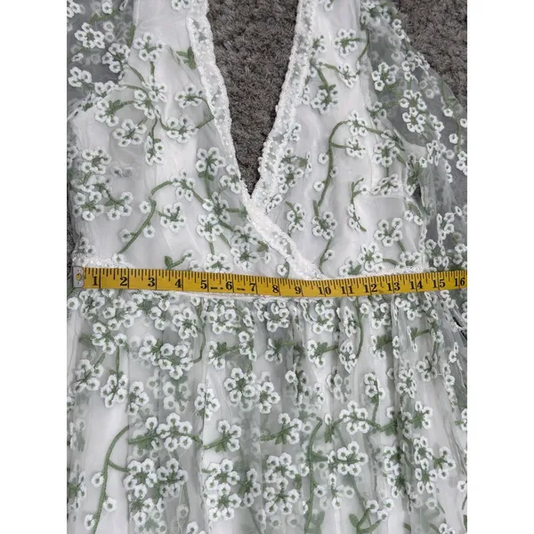 Ever After Floral Embroidered Maxi Dress Cottagecore Wedding Guest Long Sleeve S - Image 11