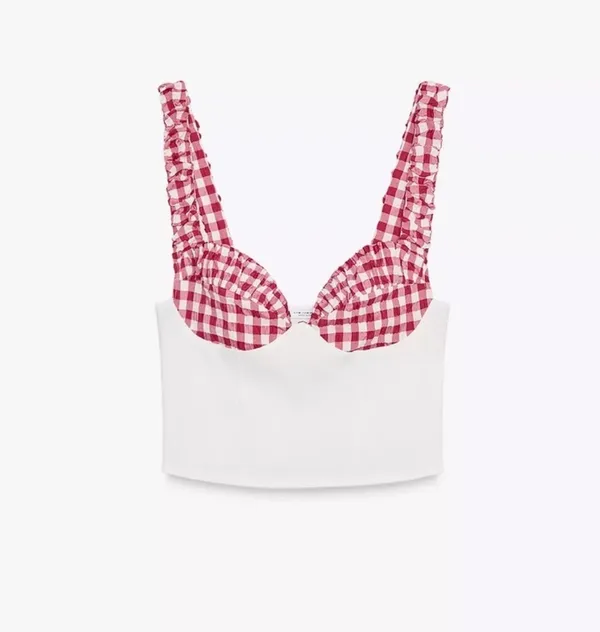 ZARA Gingham Corset Top - Oyster White - Image 4