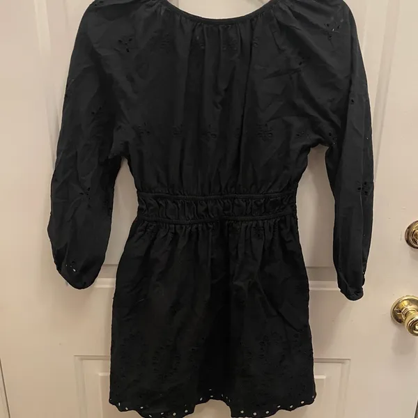 Universal Threads Black Eyelet Mini Dress Long Sleeve Smocked Waist XS Boho - Image 6