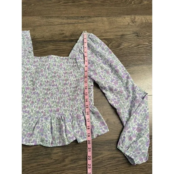 EUC Womens Japna smocked cropped floral ruffle puff sleeve size M‎ - Image 4