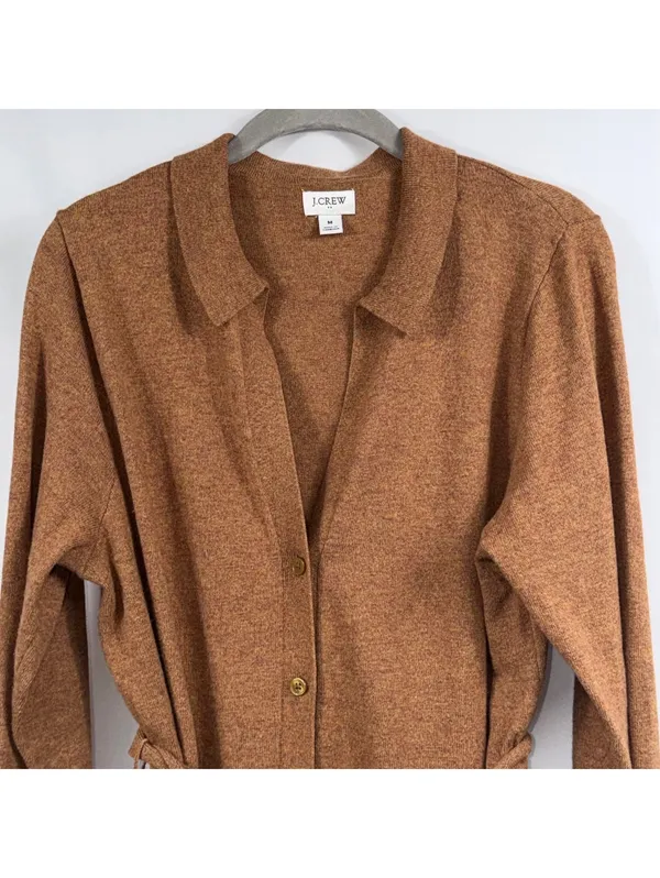 J.Crew Women’s Merino Wool Blend Belted Cardigan Sweater Size M Brown Longline - Image 2