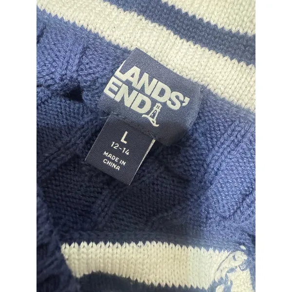 Lands End Womens Navy Blue Cable Knit Varsity Cotton Sweater Tennis Large 12-14 - Image 5