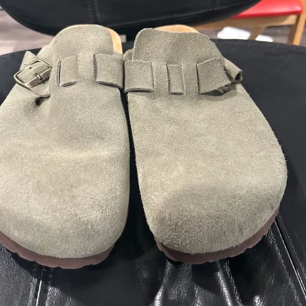 Cushionare Suede Slip-On Buckle Mules in Haze - Image 4