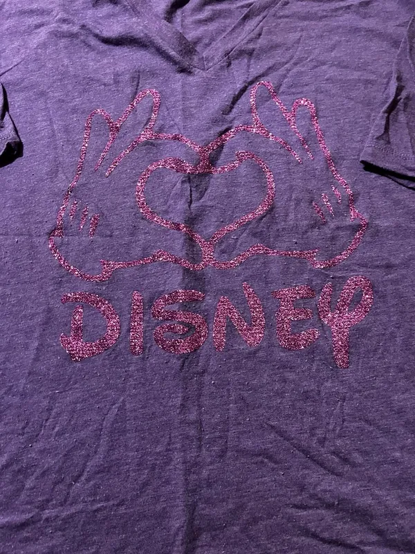 Bella + Canvas Disney Purple V-Neck with Glitter Heart Hands Graphic Size 2XL - Image 4