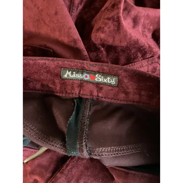 Miss Sixty Womens Pants Burgundy Velvet Y2K Retro Straight Leg 26 - Image 4