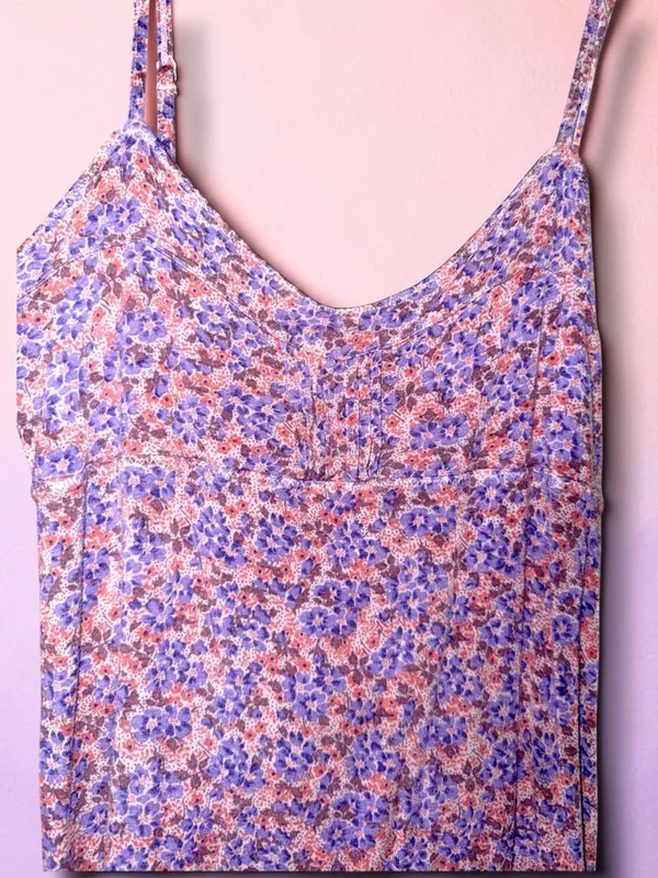 Free People-Vintage Y2K Pink & Purple Floral Bodycon Spaghetti Strap-Size S - Image 2