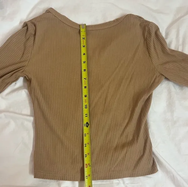 Khaki Brown V-Neck Button Up Slim Fit Cotton Cardigan Top Size Large - Image 8