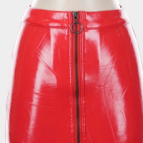 NBD Red Siobhan Faux Leather Mini Skirt XS Front Zip Clubwear Punk Night Out - Image 3