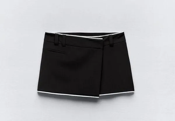 ZARA NWT  Black COMBINATION WRAP FRONT SKORT. Size Medium - Image 5