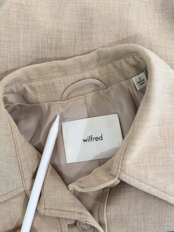 Aritzia Wilfred Womens Jacket Beige Little Cropped Button Up Crepette Stretch XS - Image 5