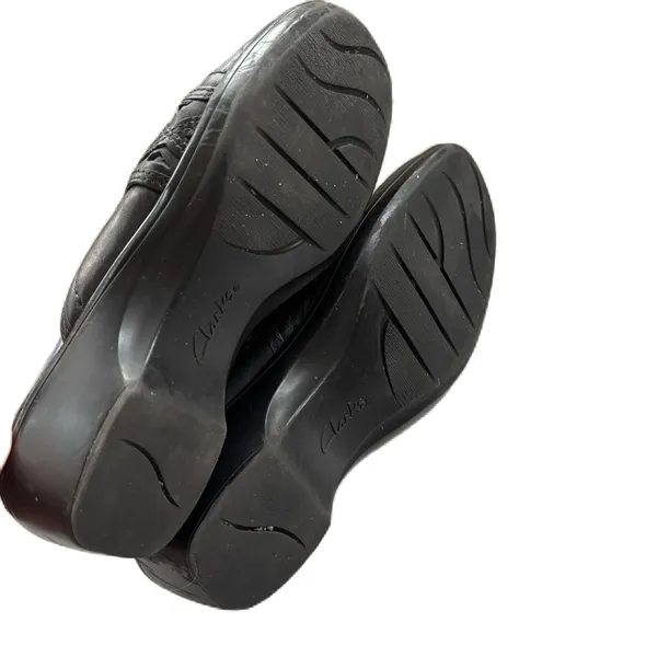 Clarks Black Leather Women's Clogs Slip-On Shoes Size 9 Mules Clog Block‎ Heel - Image 3