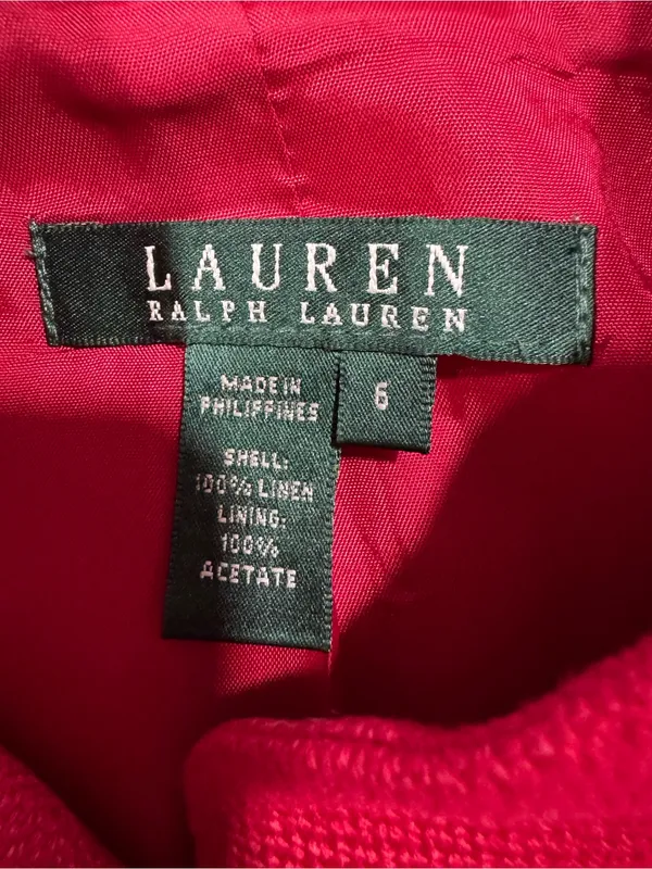 LAUREN Ralph Lauren Red Linen Military Jacket Mandarin Collar Brass Buttons Sz 6 - Image 10