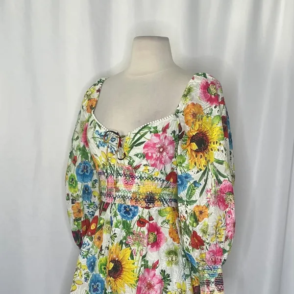 ALICE + OLIVIA Crawford Sweetheart Mini Dress Floral Puff Sleeves Lace Up Size 0 - Image 8