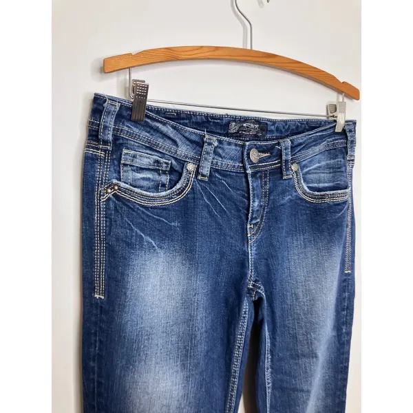 Silver Jeans Aiko Straight Leg Womens 29 Dark Wash Good Stretch Denim Distressed - Image 2