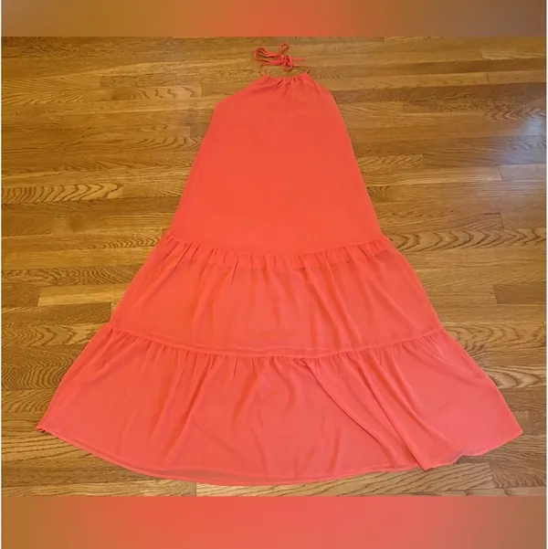 Backless Halter Tiered Maxi Dress in Orange size M - Image 9