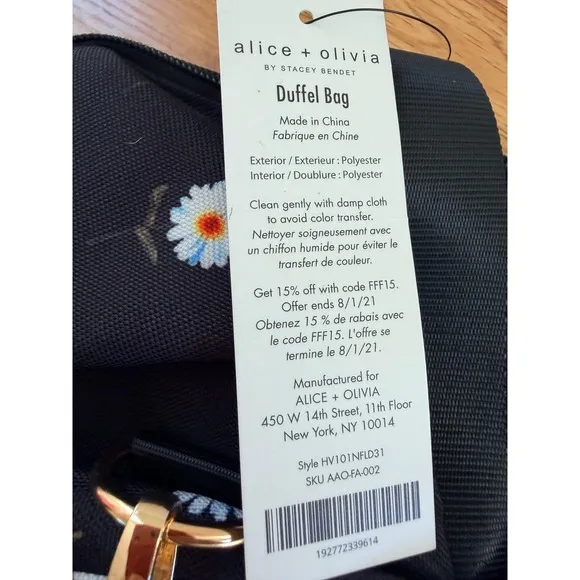 Alice + Olivia Daisy Print Duffel‎ Bag Stace Face Black Floral Weekender OS - Image 4