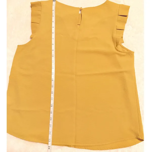 Monteau Los Angeles Mustard Yellow Ruffle Shoulder Sleeveless Blouse Large - Image 7