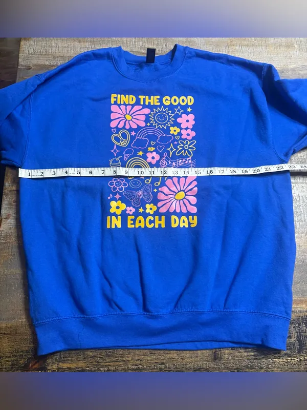 Gildan Royal Blue Sweatshirt with Pink & Yellow Graphic - Image 6