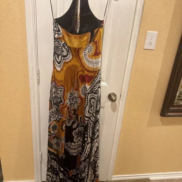 MARY L COUTURE Beads Halter print Dress Sz 10 Yellow Multi 100% SILK - Image 11