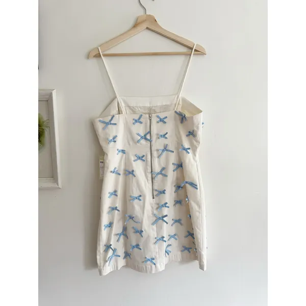 BHLDN Blue Bow Fitted Mini Dress Size 12 NEW - Image 4