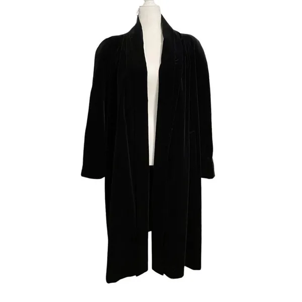 Vintage 80s Black Velvet Collections Overcoat Dress Coat Size Medium - Image 3