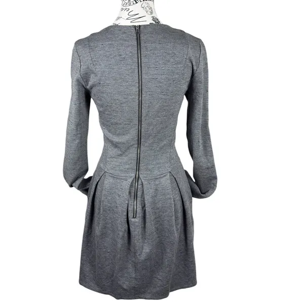 Wilfred Aritzia Womens Gray Knit Mini Dress Size 8 Pleated Long Sleeve Fit Flare - Image 3