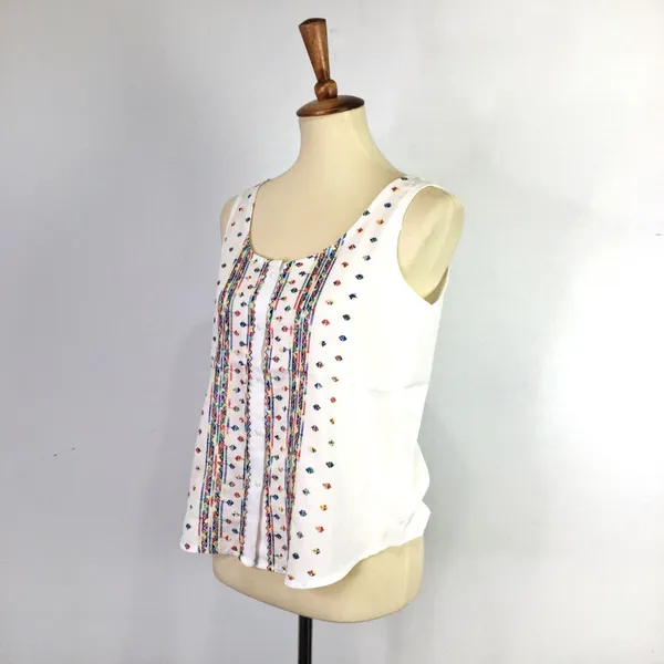 Vintage western embroidered white button up tank top Size Medium 9-10 - Image 3