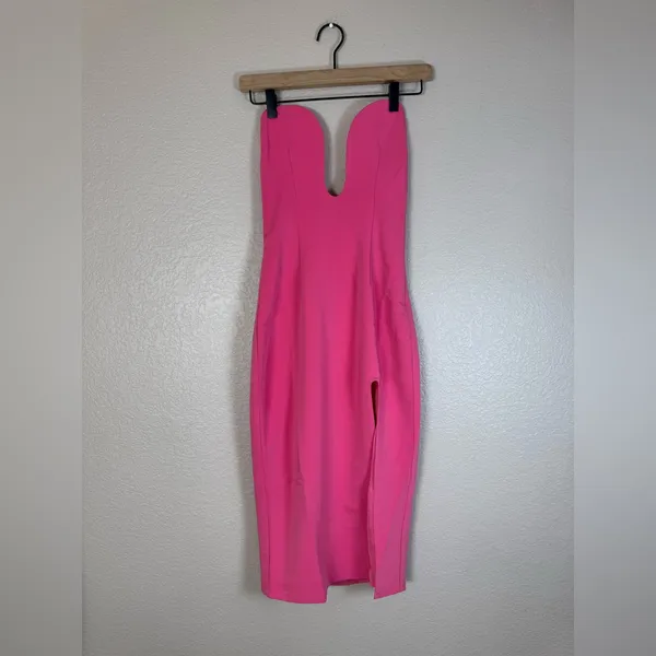 h:ours Lazaro Strapless Plunge Midi Dress in Pink Candy size XS NEW $160 - Image 4