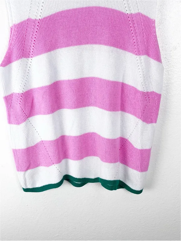 CROWN & IVY Pink White Striped Cap Sleeves V-Neck Sweater Vest XL Preppy Tennis - Image 6