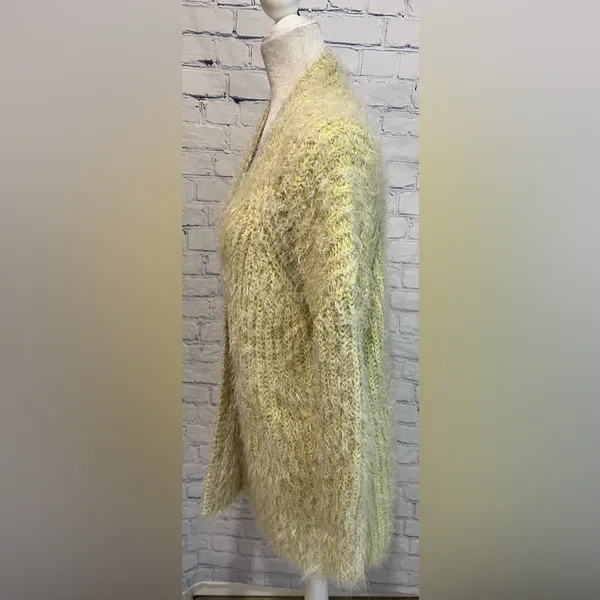 Anthropologie Women larkin Shimmer Knit Cardigan M Yellow Fuzzy Cozy - Image 3