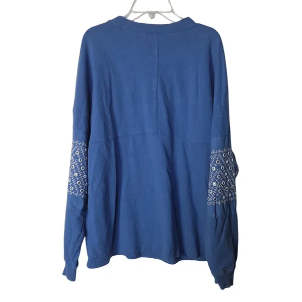 BDG Blue Baggy Cape May Embellished Long Sleeve Tee Oversized Boho T-Shirt Small - Image 6
