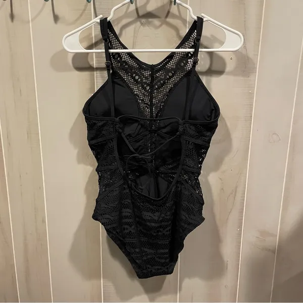 Sexy black lace overlay Becca tie back fairy whimsigoth swim suit beach pool - Image 9